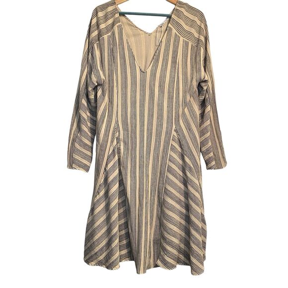 ZARA Dress Striped Gauzy Ribbed Paneled Long Sleeve Double V-Neck Dress - Picture 1 of 10